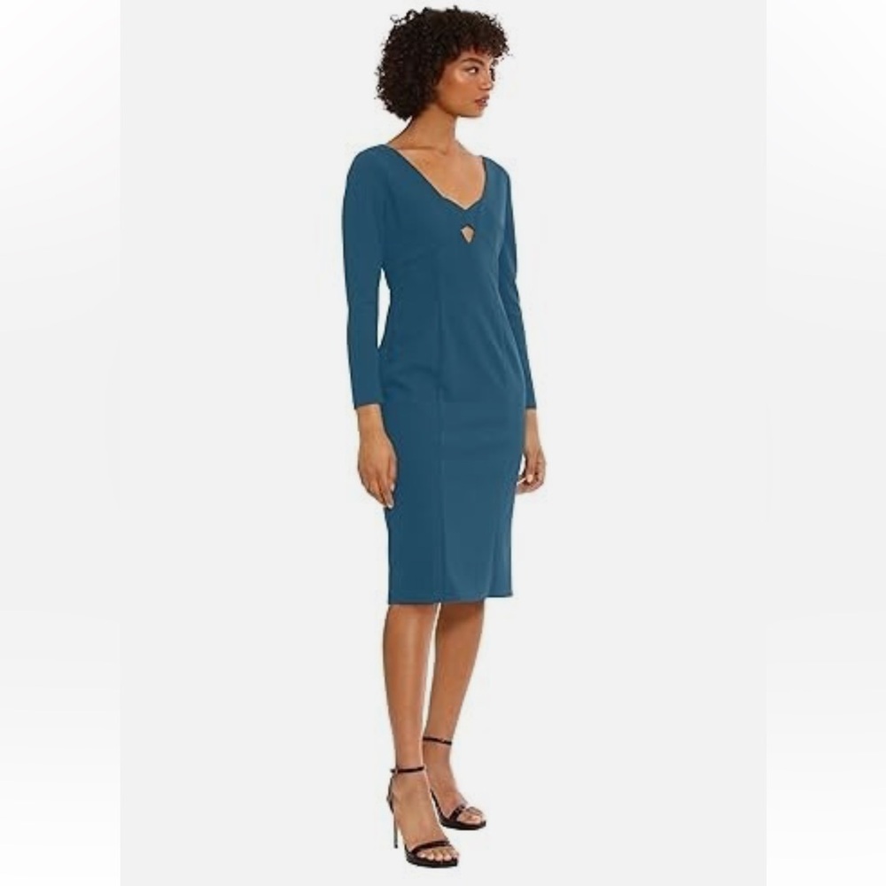 Donna Morgan Size 6 Teal Long Sleeve Dress